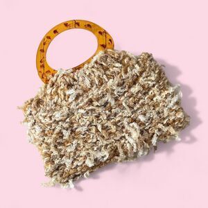 Vintage 80s‎ Boho Mohair Bag | Tortoise Shell Handle | Fringed Textured Handbag